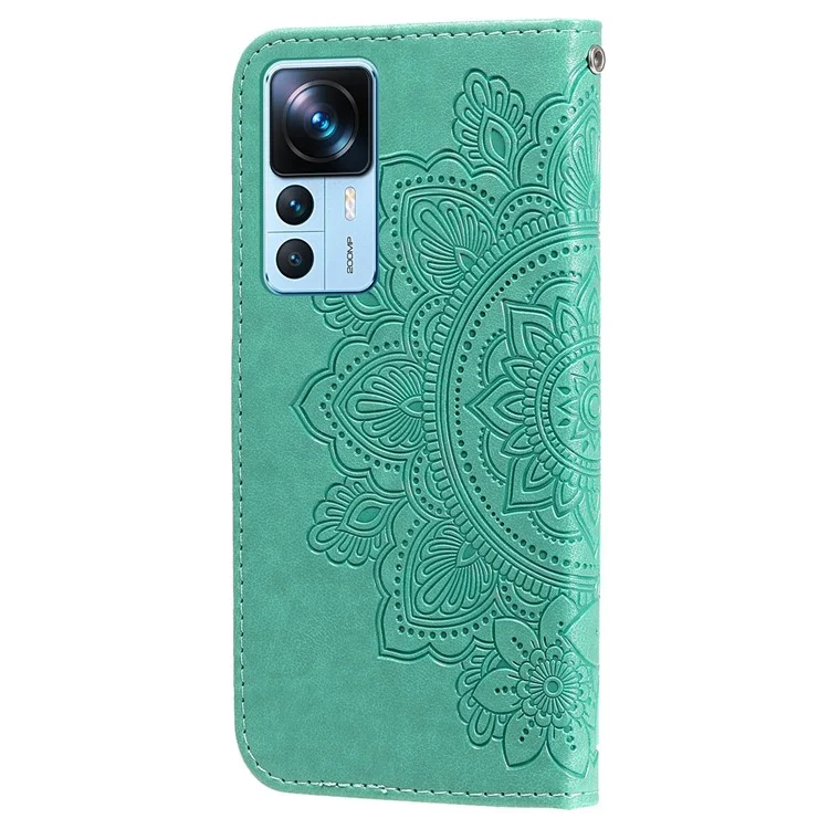 Para Xiaomi 12t 5g / 12T Pro 5G / Redmi K50 Ultra 5G Stand Willet PU Cuero Flower Impresión de la Cubierta Del Teléfono Anti-scratch Con Correa - Verde