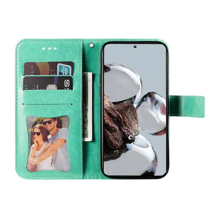Para Xiaomi 12t 5g / 12T Pro 5G / Redmi K50 Ultra 5G Stand Willet PU Cuero Flower Impresión de la Cubierta Del Teléfono Anti-scratch Con Correa - Verde