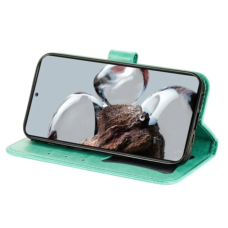 Para Xiaomi 12t 5g / 12T Pro 5G / Redmi K50 Ultra 5G Stand Willet PU Cuero Flower Impresión de la Cubierta Del Teléfono Anti-scratch Con Correa - Verde