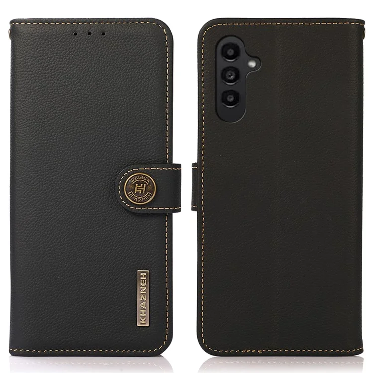 KHAZNEH for Samsung Galaxy A17 Case Genuine Cow Leather Wallet Phone Cover - Black