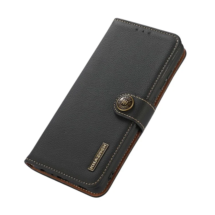 KHAZNEH for Samsung Galaxy A17 Case Genuine Cow Leather Wallet Phone Cover - Black
