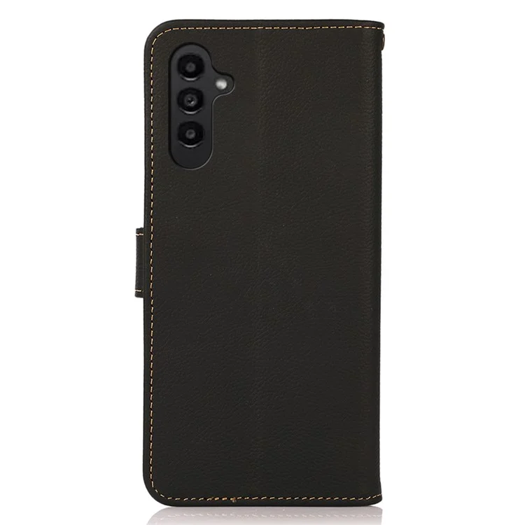 KHAZNEH for Samsung Galaxy A17 Case Genuine Cow Leather Wallet Phone Cover - Black