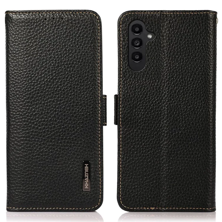 KHAZNEH for Samsung Galaxy A17 Phone Case Genuine Cow Leather Cover RFID Blocking - Black