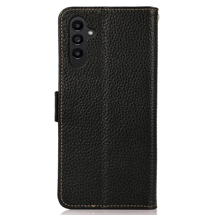 KHAZNEH for Samsung Galaxy A17 Phone Case Genuine Cow Leather Cover RFID Blocking - Black