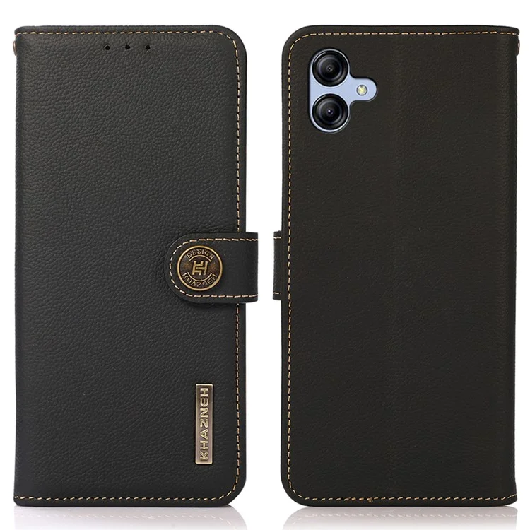 KHAZNEH for Samsung Galaxy A07 Case Genuine Cow Leather Wallet Phone Cover - Black