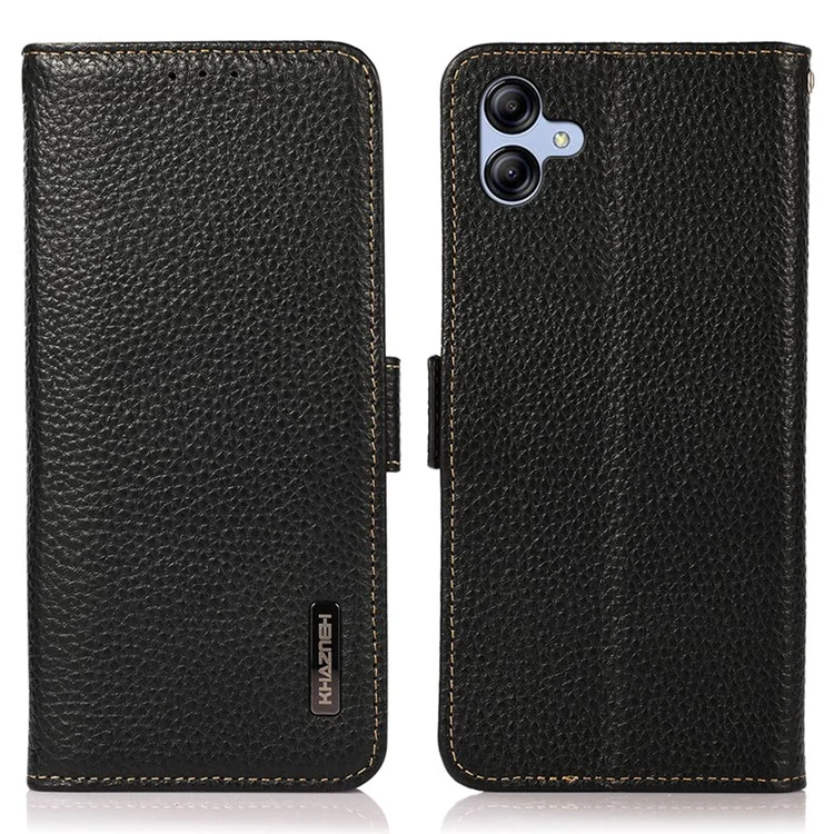 KHAZNEH for Samsung Galaxy A07 Phone Case Genuine Cow Leather Cover RFID Blocking - Black