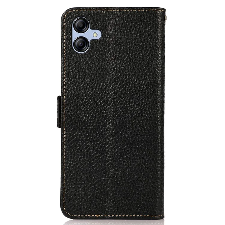 KHAZNEH for Samsung Galaxy A07 Phone Case Genuine Cow Leather Cover RFID Blocking - Black