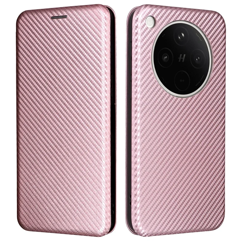 Til Oppo Find X8s+ 5G hylse med struktur af kulfiber, stødfast hylse af PU-læder - Rosenød