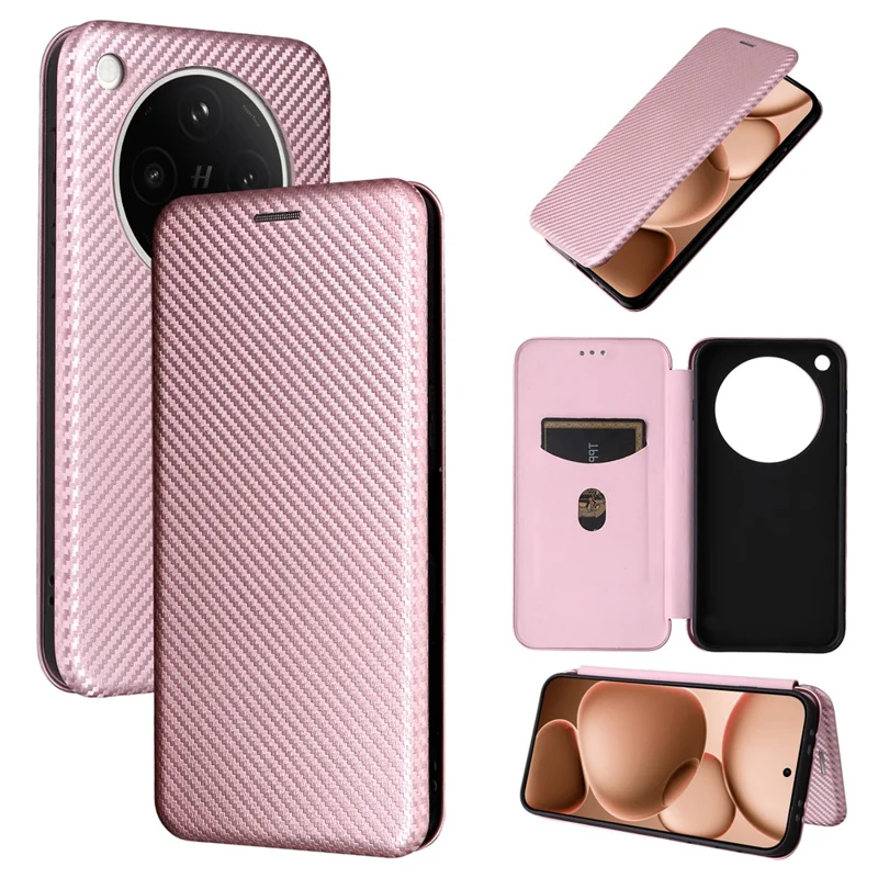 Til Oppo Find X8s+ 5G hylse med struktur af kulfiber, stødfast hylse af PU-læder - Rosenød
