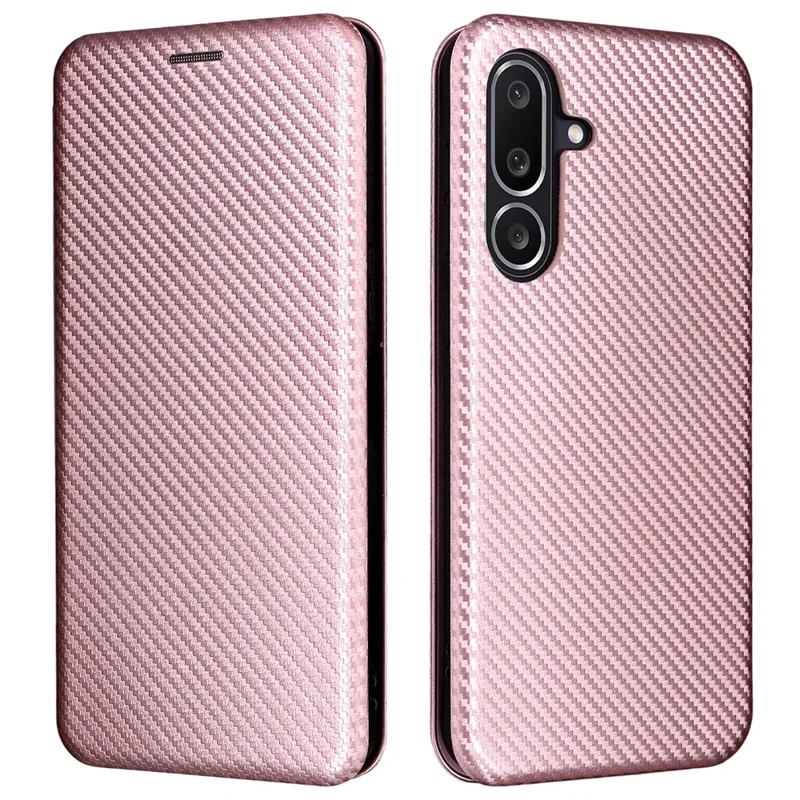 For Samsung Galaxy M56 5G Case Carbon Fiber Texture Drop-Proof PU Leather Phone Cover - Rose Gold