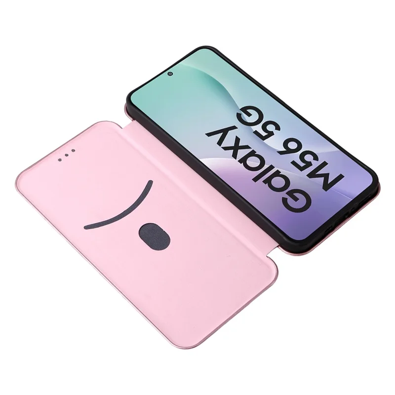 For Samsung Galaxy M56 5G Case Carbon Fiber Texture Drop-Proof PU Leather Phone Cover - Rose Gold