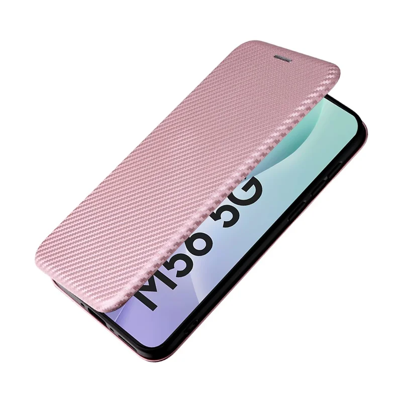 For Samsung Galaxy M56 5G Case Carbon Fiber Texture Drop-Proof PU Leather Phone Cover - Rose Gold