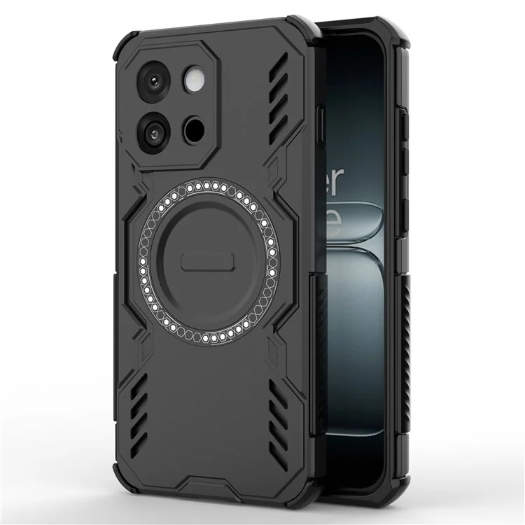 For OnePlus 13T 5G Magnetic Case Butterfly Armor Hollow Heat Dissipation PC + TPU Phone Cover - Black