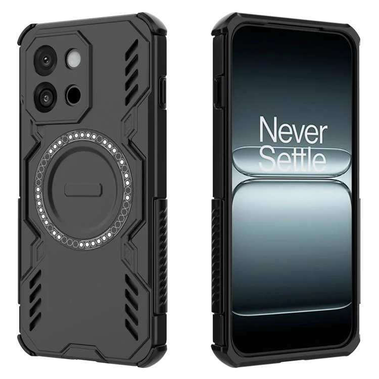 For OnePlus 13T 5G Magnetic Case Butterfly Armor Hollow Heat Dissipation PC + TPU Phone Cover - Black