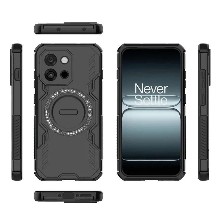 For OnePlus 13T 5G Magnetic Case Butterfly Armor Hollow Heat Dissipation PC + TPU Phone Cover - Black