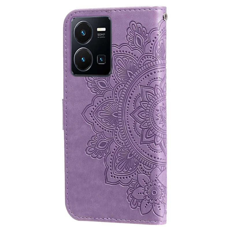 Для vivo Y35 4G (2022) / Y22s 4G / Y22 4G Кожаный чехол-книжка с цветочным принтом, подставкой, магнитной застежкой и ремешком - фиолетовый