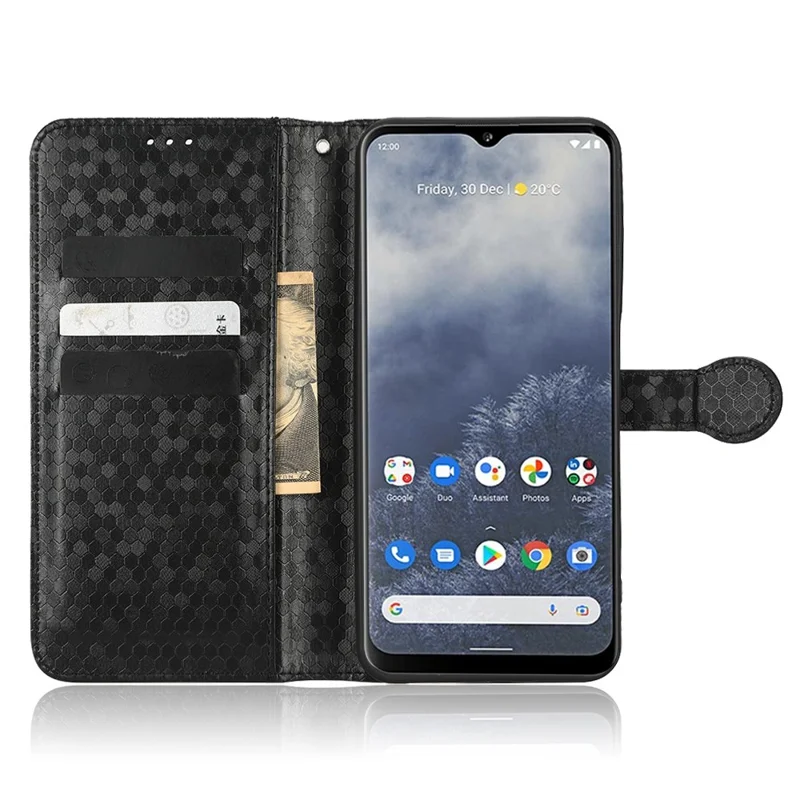 For Nokia G60 5G Dot Pattern Imprinted Wallet Case PU Leather+TPU Stand Phone Cover with Strap - Black