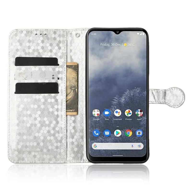 Para Nokia G60 5G Padrão de Ponto Impressa Caixa PU PU Couro+tpu Stand Telefone Com Cinta - Prata