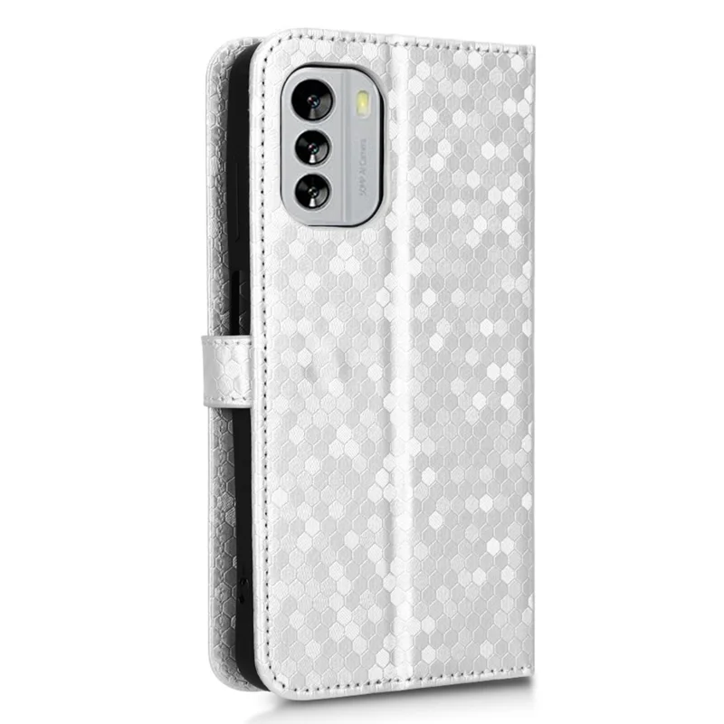 Para Nokia G60 5G Padrão de Ponto Impressa Caixa PU PU Couro+tpu Stand Telefone Com Cinta - Prata