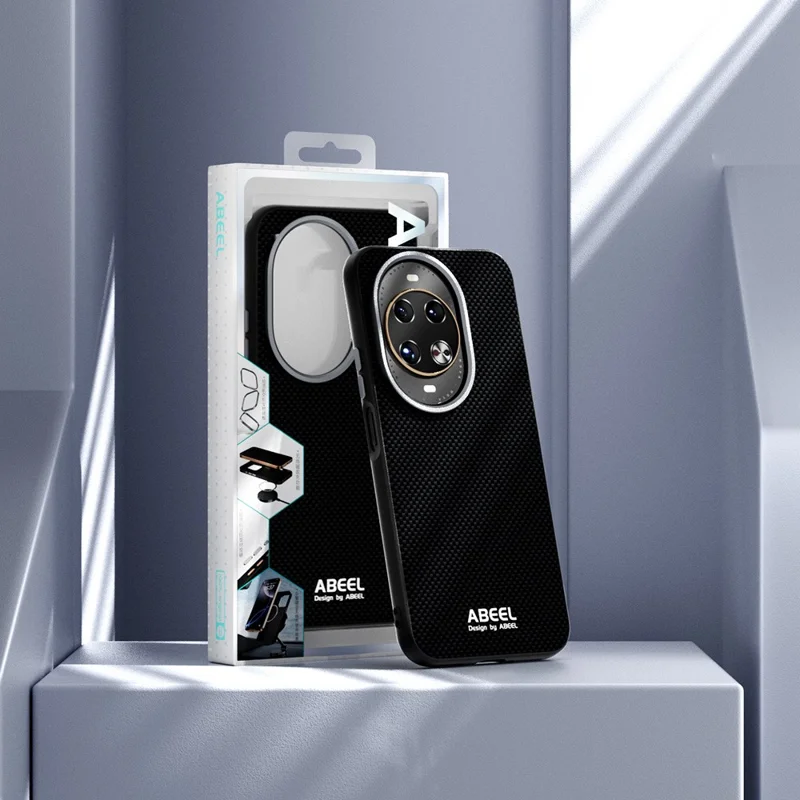 ABEEL For Huawei nova 14 Pro 5G Magnetic Case Printed PC TPU Aluminum Alloy Leather Phone Cover - Black