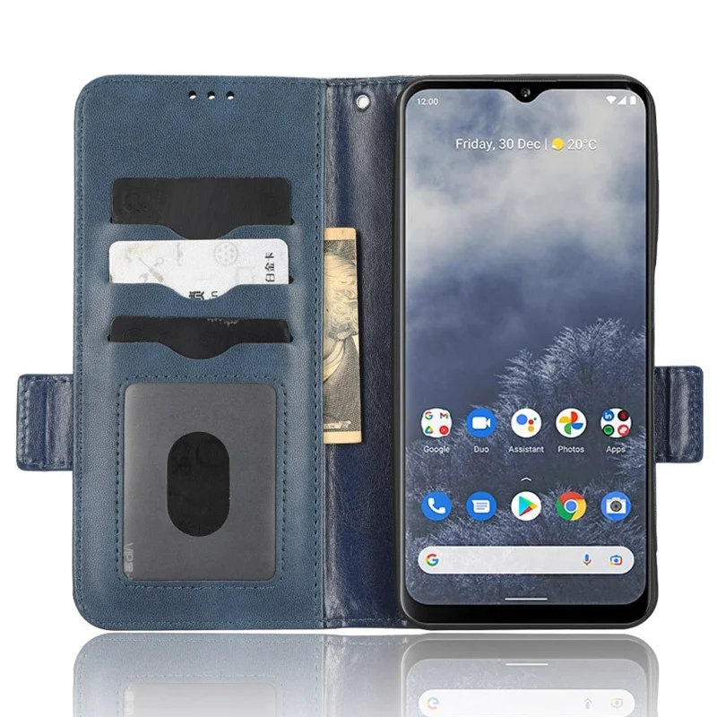 For Nokia G60 5G Imprinted Triangle Pattern PU Leather Stand Case Magnetic Closure Shockproof Phone Wallet Cover with Hand Strap - Blue