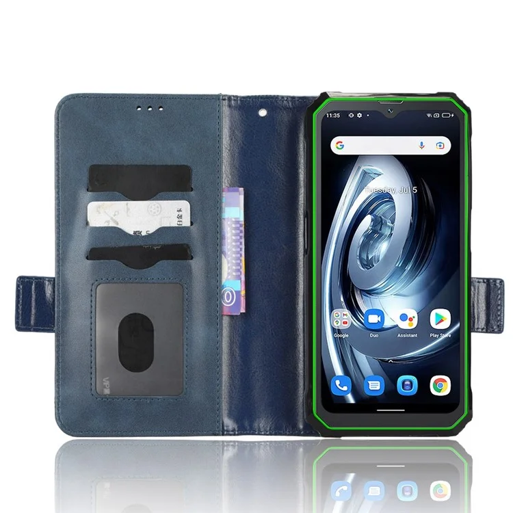 For Blackview BV7100 4G Imprinted Triangle Pattern PU Leather Stand Case Shockproof Folio Flip Phone Wallet Cover with Hand Strap - Blue