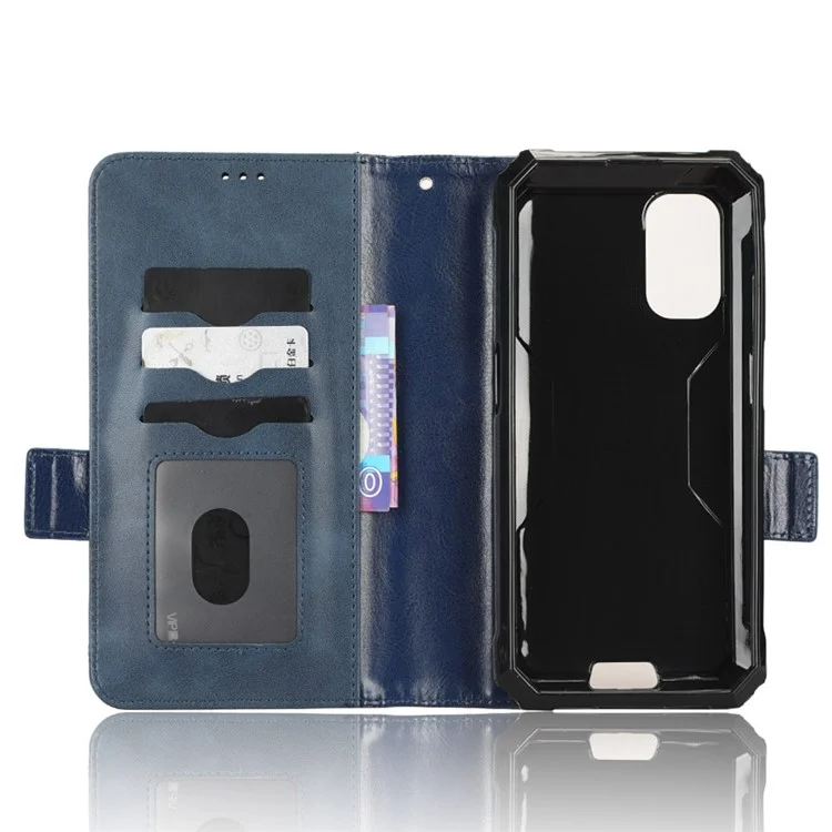 For Blackview BV7100 4G Imprinted Triangle Pattern PU Leather Stand Case Shockproof Folio Flip Phone Wallet Cover with Hand Strap - Blue
