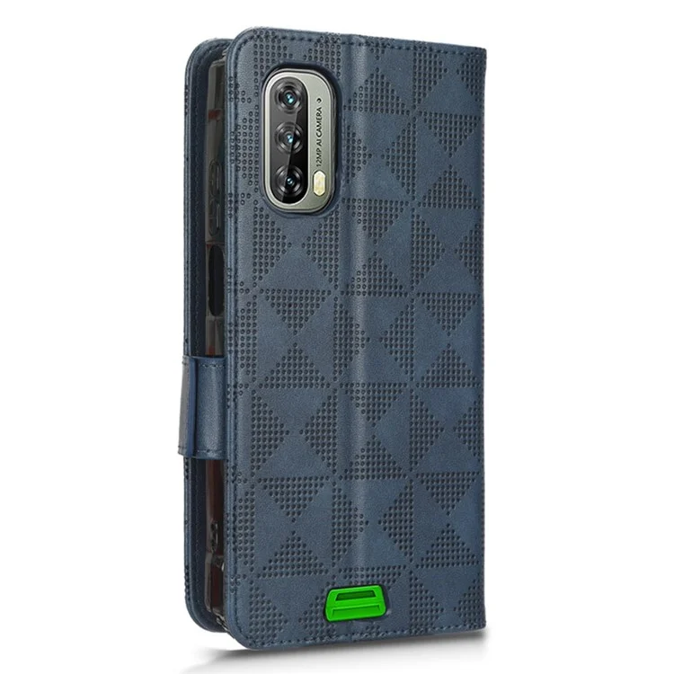 For Blackview BV7100 4G Imprinted Triangle Pattern PU Leather Stand Case Shockproof Folio Flip Phone Wallet Cover with Hand Strap - Blue