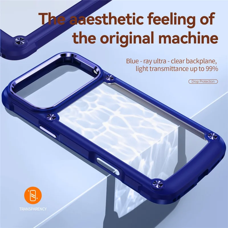 For iPhone 17 Pro Case Anti-Drop Alloy Lens Frame PC + TPU Phone Cover - Blue