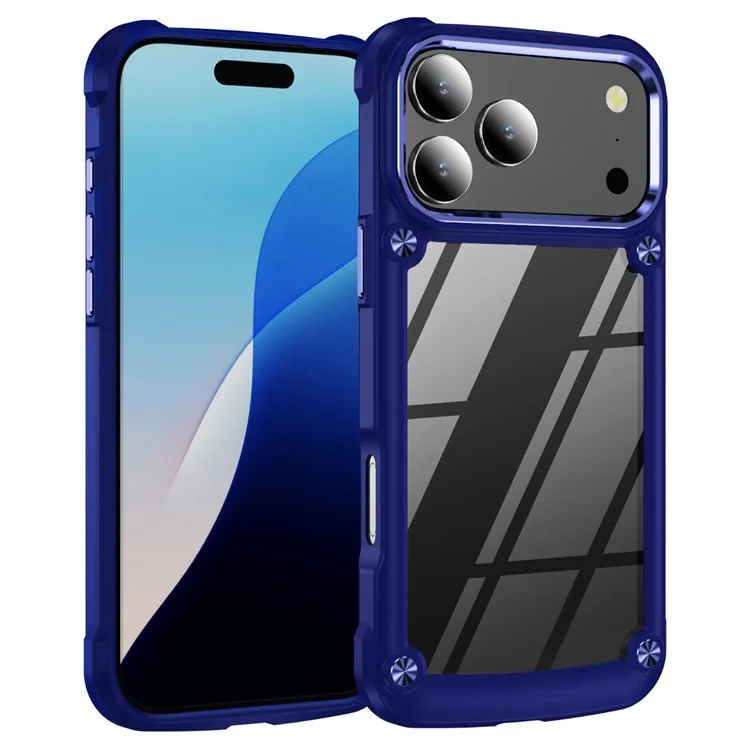 Handyhülle für iPhone 17 Pro Max mit Legierung Objektivrahmen PC + TPU Stoßfeste Schutzhülle - Blau