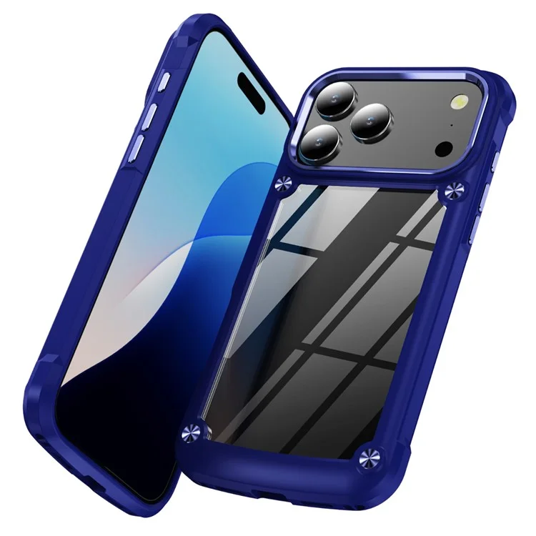 Handyhülle für iPhone 17 Pro Max mit Legierung Objektivrahmen PC + TPU Stoßfeste Schutzhülle - Blau