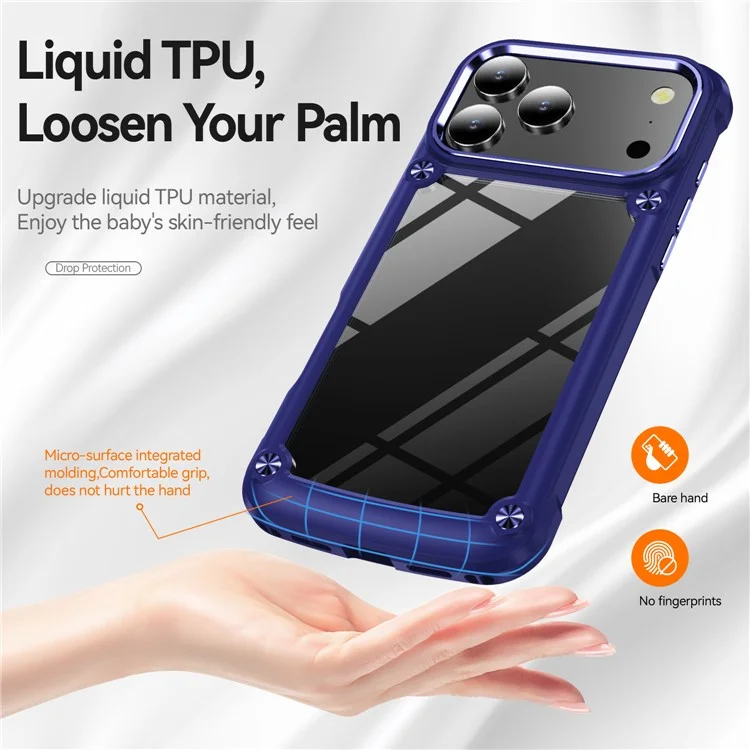 Handyhülle für iPhone 17 Pro Max mit Legierung Objektivrahmen PC + TPU Stoßfeste Schutzhülle - Blau
