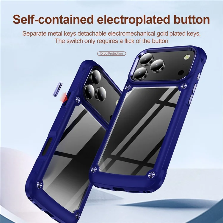 Handyhülle für iPhone 17 Pro Max mit Legierung Objektivrahmen PC + TPU Stoßfeste Schutzhülle - Blau
