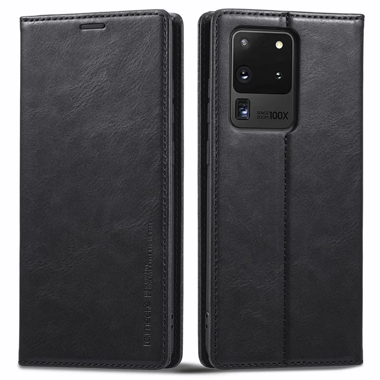 LC.IMEEKE For Samsung Galaxy S20 Ultra PU Leather Magnetic Auto-absorbed Flip Case RFID Blocking Wallet Stand Phone Cover - Black