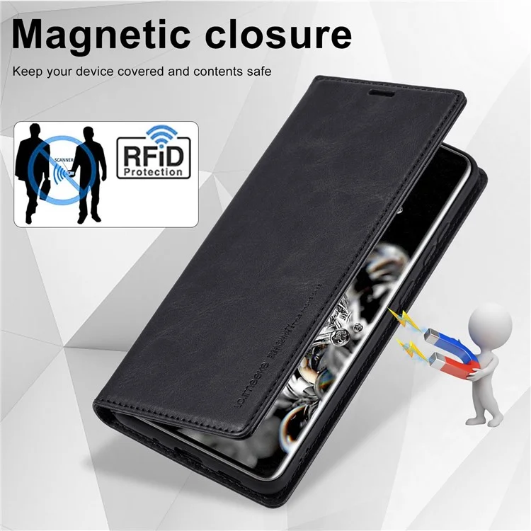LC.IMEEKE For Samsung Galaxy S20 Ultra PU Leather Magnetic Auto-absorbed Flip Case RFID Blocking Wallet Stand Phone Cover - Black