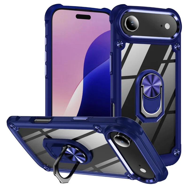 Для iPhone 17 Air Чехол Алюминиевая оправа для линз ПК + ТПУ Подставка Задняя крышка телефона - Синий