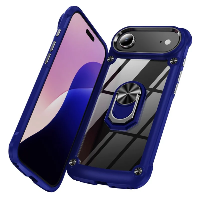 Для iPhone 17 Air Чехол Алюминиевая оправа для линз ПК + ТПУ Подставка Задняя крышка телефона - Синий