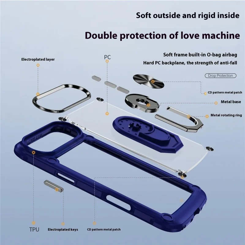 For iPhone 17 Air Case Alloy Lens Frame PC + TPU Kickstand Phone Back Cover - Black