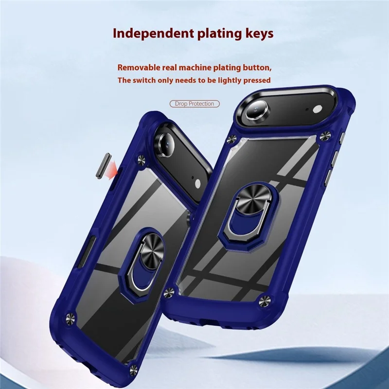 For iPhone 17 Air Case Alloy Lens Frame PC + TPU Kickstand Phone Back Cover - Black