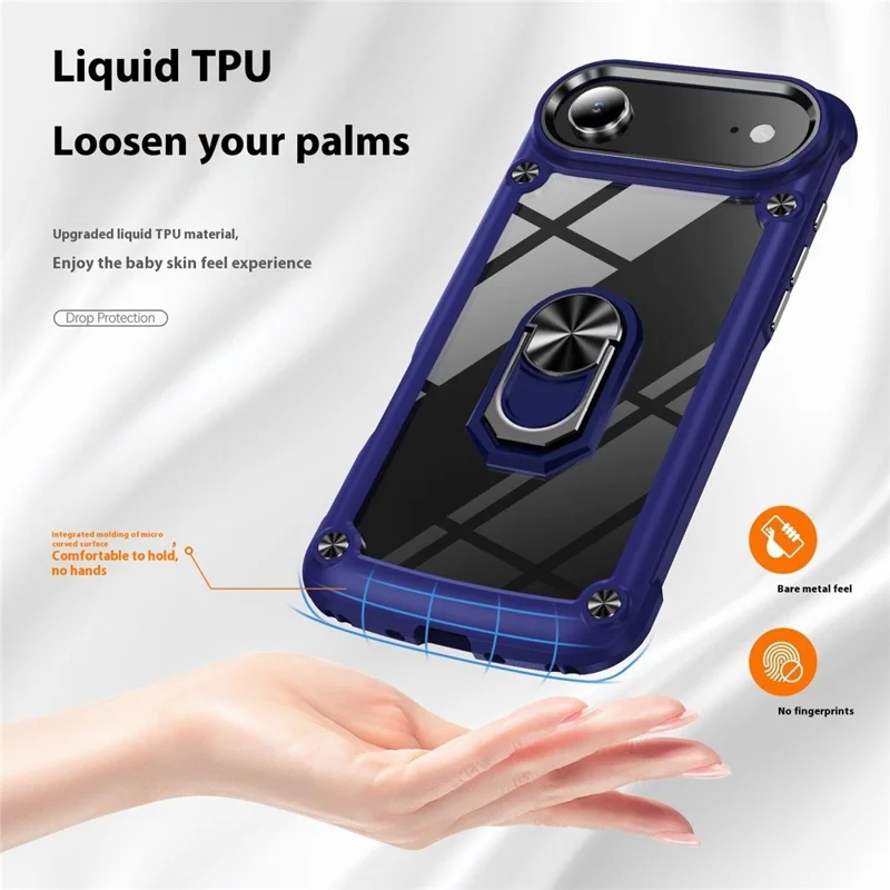 For iPhone 17 Air Case Alloy Lens Frame PC + TPU Kickstand Phone Back Cover - Black