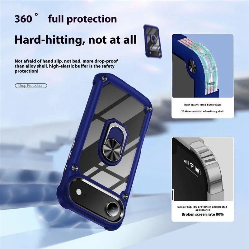 For iPhone 17 Air Case Alloy Lens Frame PC + TPU Kickstand Phone Back Cover - Black