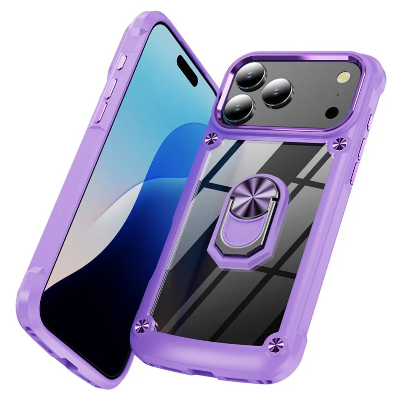 For iPhone 17 Pro Case Alloy Lens Frame PC + TPU Kickstand Phone Back Cover - Purple