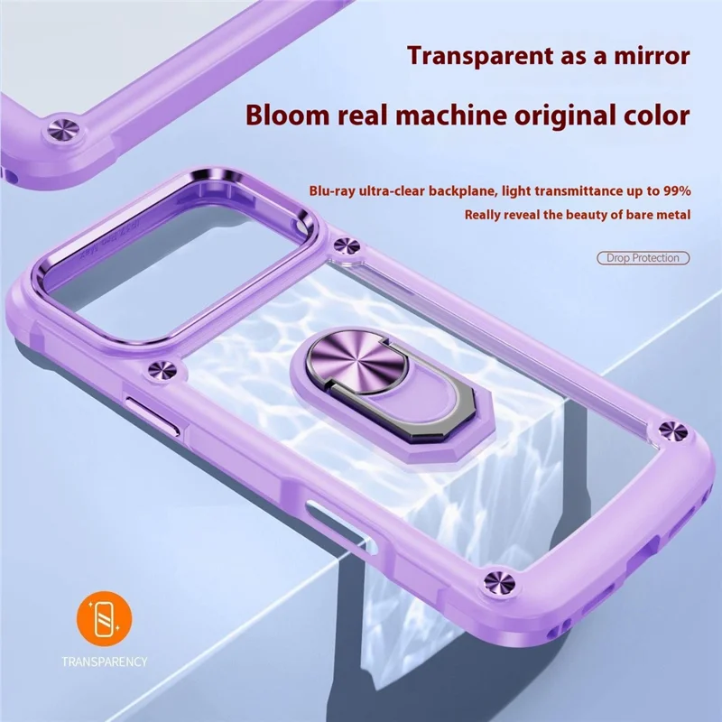 For iPhone 17 Pro Case Alloy Lens Frame PC + TPU Kickstand Phone Back Cover - Purple