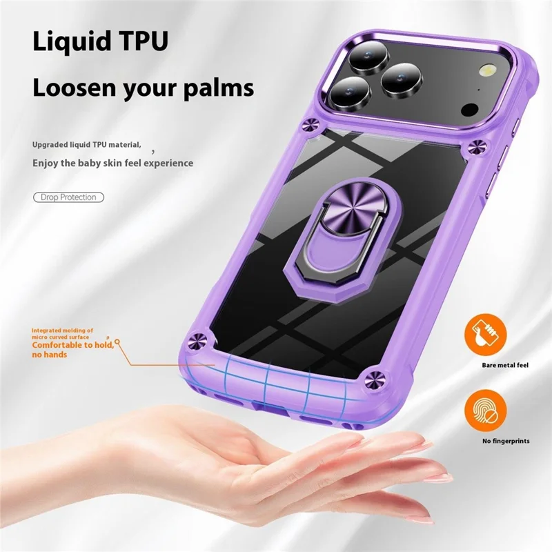 For iPhone 17 Pro Case Alloy Lens Frame PC + TPU Kickstand Phone Back Cover - Purple