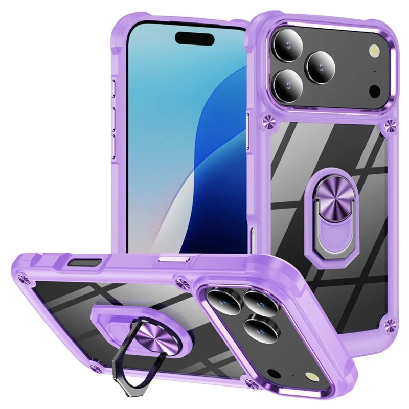 For iPhone 17 Pro Max Case Alloy Lens Frame PC + TPU Kickstand Phone Back Cover - Purple