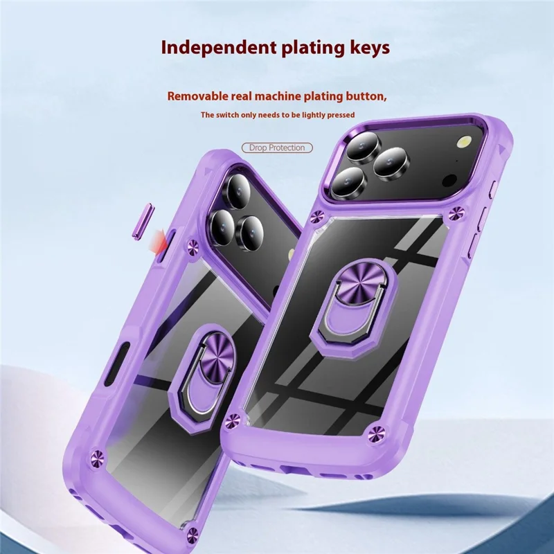 For iPhone 17 Pro Max Case Alloy Lens Frame PC + TPU Kickstand Phone Back Cover - Purple