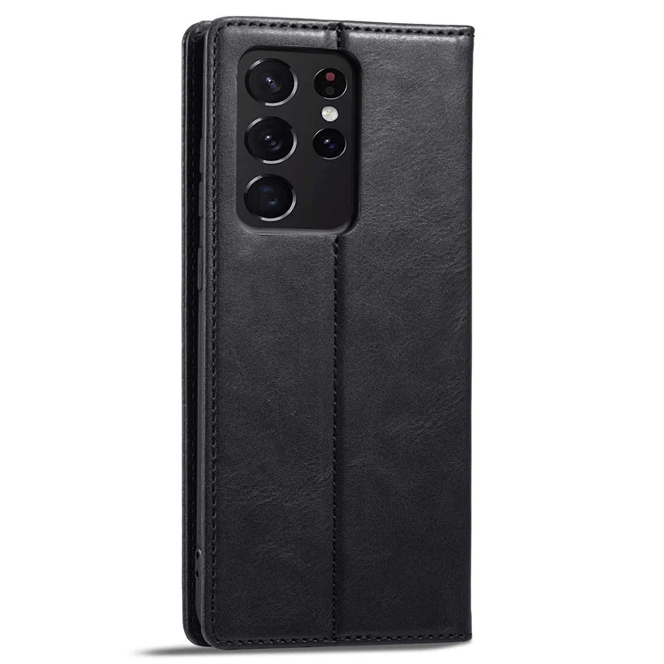 LC.IMEEKE For Samsung Galaxy S21 Ultra 5G PU Leather Flip Wallet Phone Case RFID Blocking Inner TPU Stand Magnetic Absorption Cover - Black