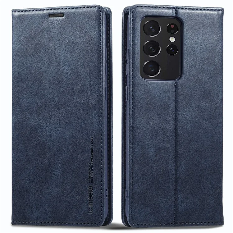 Lc. Imeeke Para Samsung Galaxy S21 Ultra 5G PU Flip Flip Flip Case de Teléfono Rfid Bloqueo de TPU Interio TPU Cubierta de Absorción Magnética - Azul