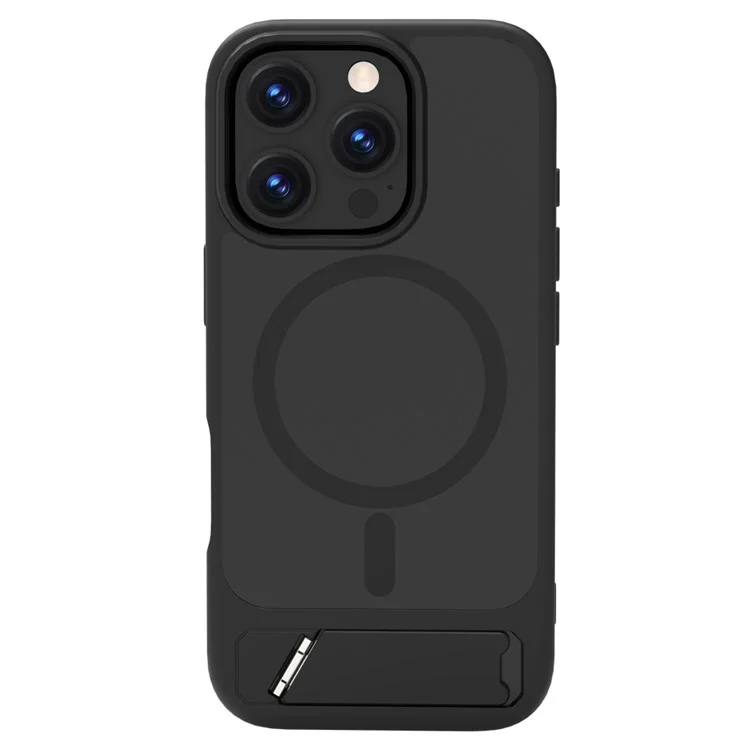 LEREACH Le-Chic Series For iPhone 16 Pro Case Compatible with MagSafe Kickstand TPU + PC Phone Cover - Black