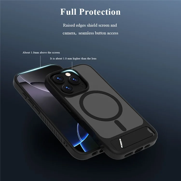 LEREACH Le-Chic Series For iPhone 16 Pro Case Compatible with MagSafe Kickstand TPU + PC Phone Cover - Black